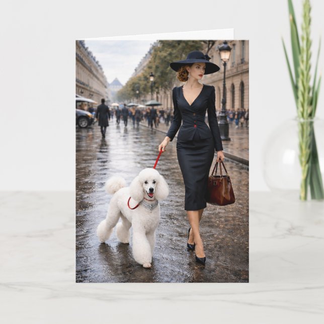 A Rainy Day In Paris, Poodle Blank Card (Front)
