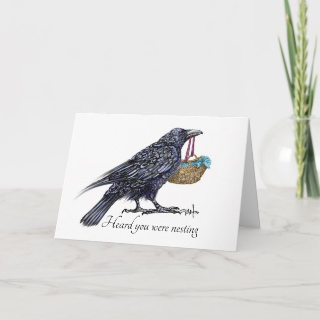 A raven bringing a baby in a basket card (Front)