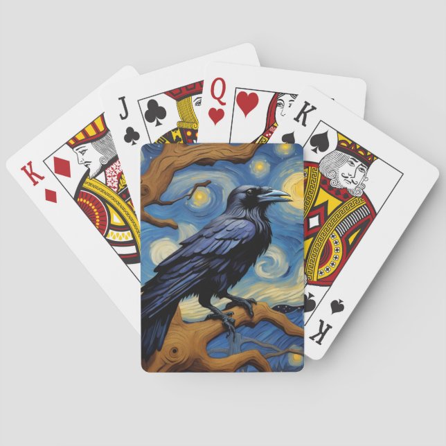 A Raven in an Old Oak Tree Starry Night Playing Cards (Back)