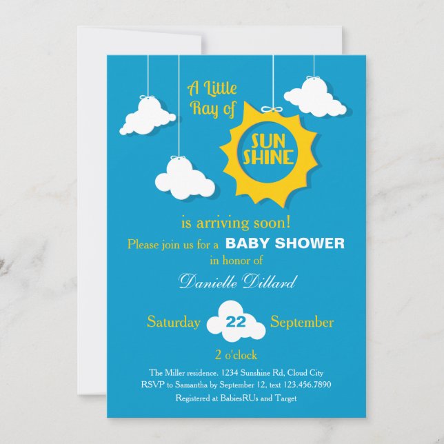A Ray of Sunshine Baby Shower Invitation (Front)