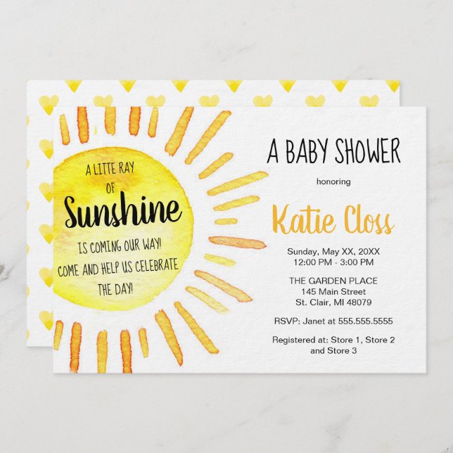 A Ray of Sunshine - Baby Shower Invitation (Front/Back)