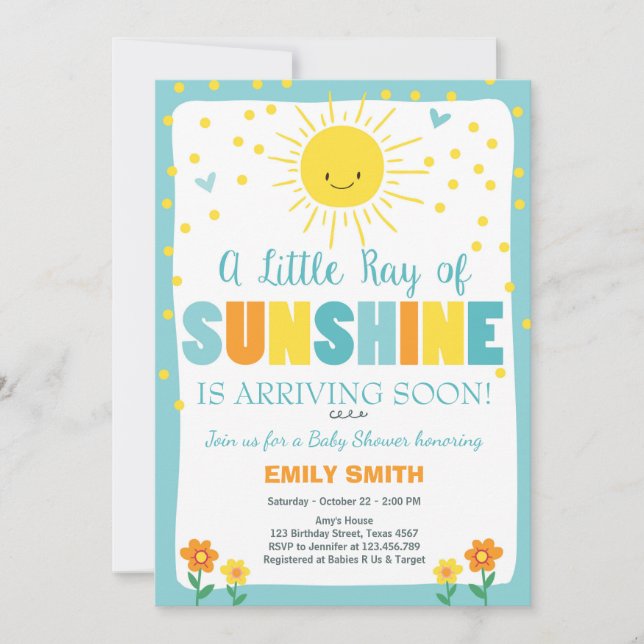 A Ray of Sunshine Baby Shower invitation Blue Boy (Front)