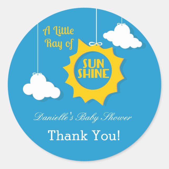 A Ray of Sunshine Baby Shower Sticker (Front)