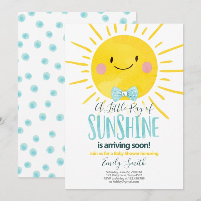 A Ray Of Sunshine Little Boy Blue Baby Shower Invitation (Front/Back)