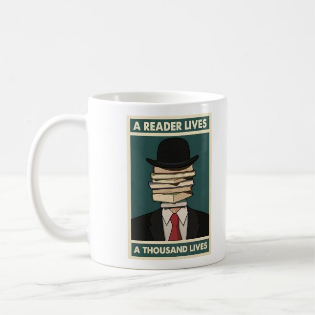A Reader Lives a Thousand Lives Bibliophile Wisdom Coffee Mug (Left)