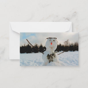 A real Snowman & a winter landscape photo Card