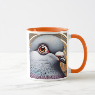 A realistic portrait of a pigeon with piercing eye mug