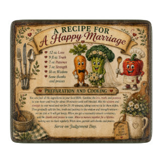A Recipe for a Happy Marriage Funny Glass Cutting Board