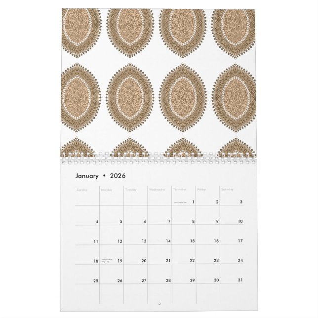 A rectangular rug with an intricate geometric moti calendar (Jan 2026)