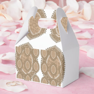 A rectangular rug with an intricate geometric moti favour box