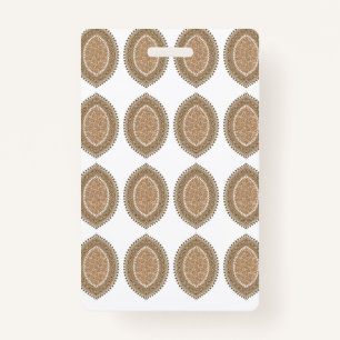 A rectangular rug with an intricate geometric moti ID badge