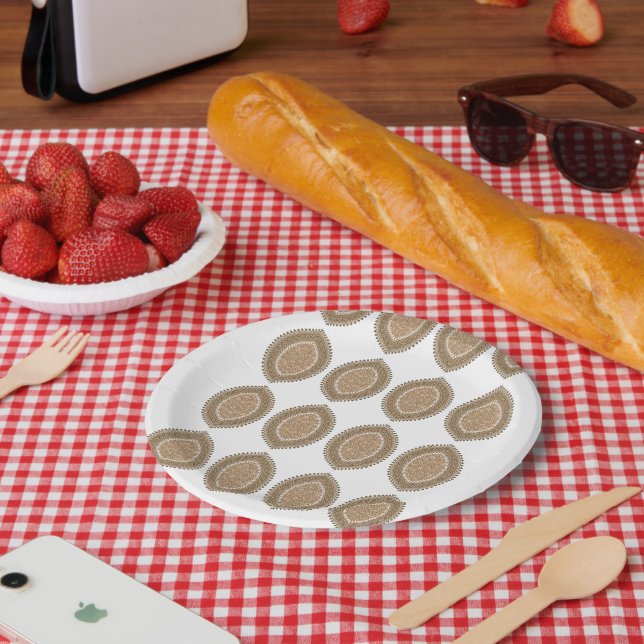 A rectangular rug with an intricate geometric moti paper plate (Picnic)