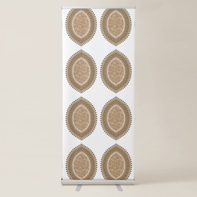 A rectangular rug with an intricate geometric moti retractable banner (Front)