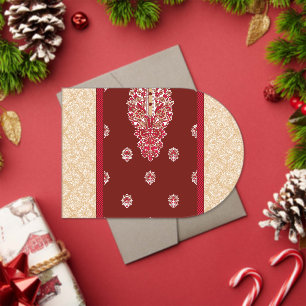 a red and beige carpet with a red border acrylic invitations