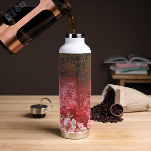 a red and black painting with a red background water bottle