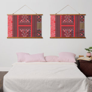 a red and black painting with a red heart on it hanging tapestry