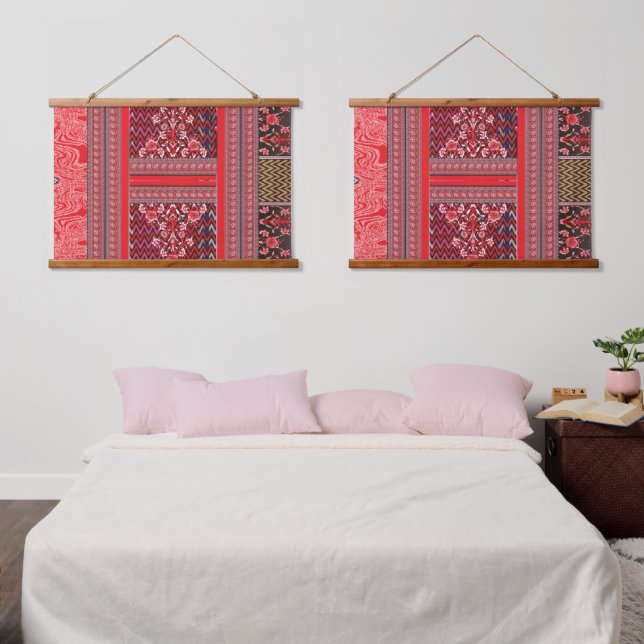 a red and black painting with a red heart on it hanging tapestry (Bedroom)