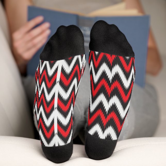 a red and black zigzag pattern on a white backgrou socks (Bottom)