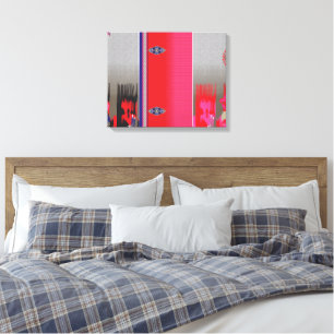 A red and blue scarf featuring a decorative patter canvas print