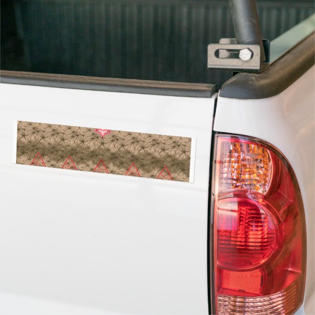 a red and brown background with a red border bumper sticker (On Truck)
