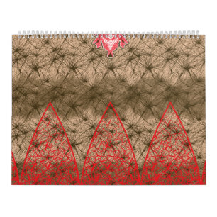 a red and brown background with a red border calendar