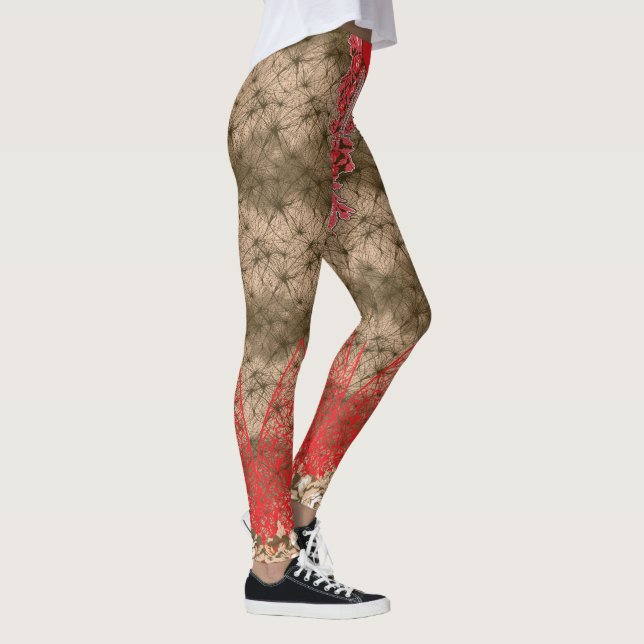 a red and brown background with a red border leggings (Right)