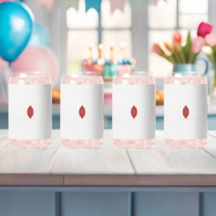 a red and brown design on a white background can glass