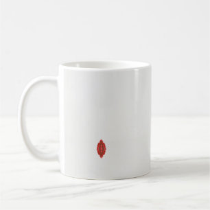 a red and brown design on a white background coffee mug