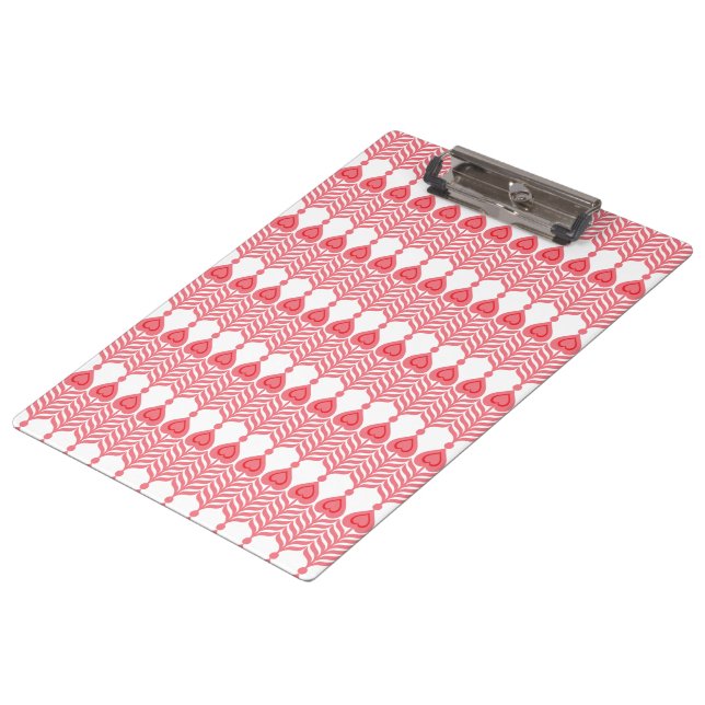 A red and pink geometric pattern featuring interlo clipboard (Angled)