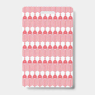 A red and pink geometric pattern featuring interlo ID badge