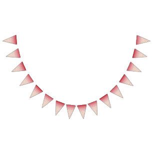 A red and pink patterned rug with an elegant red a bunting