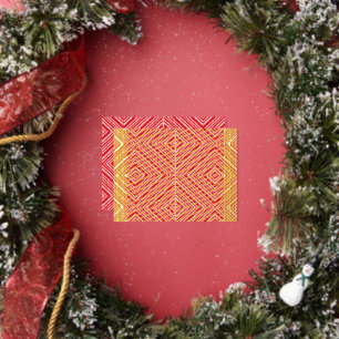 a red and white background with a diamond pattern foil holiday postcard