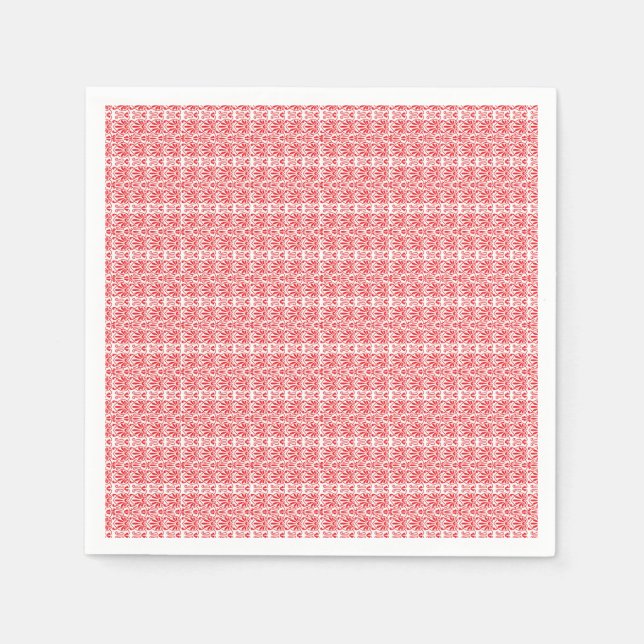 a red and white background with a pattern napkin (Front)