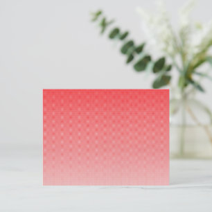 a red and white background with small squares postcard