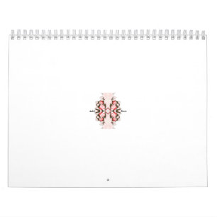 a red and white floral design on a white backgroun calendar