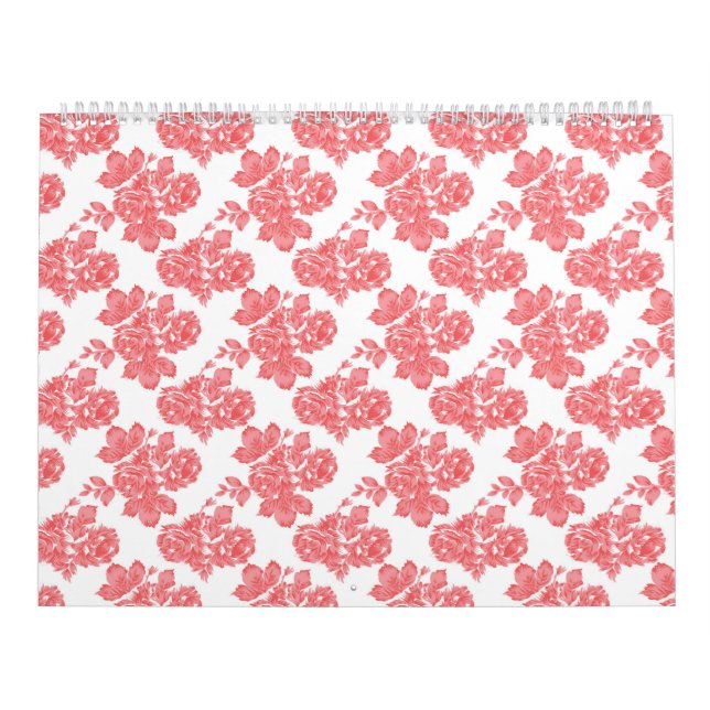 a red and white flower pattern on a white backgrou calendar (Cover)
