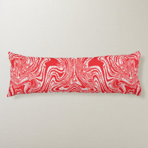 a red and white image of a pattern on a white back body cushion