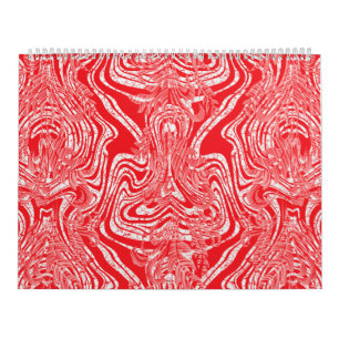 a red and white image of a pattern on a white back calendar