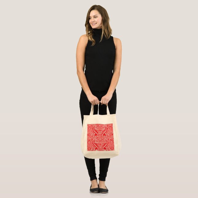 a red and white image of a pattern on a white back tote bag (Front (Model))
