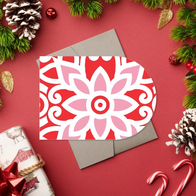 a red and white pattern with a flower on it acrylic invitations (Insitu (Holiday))