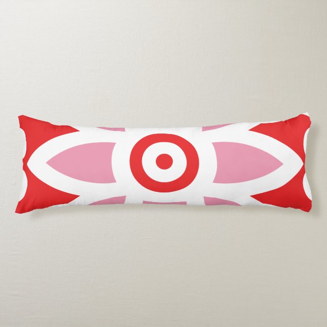 a red and white pattern with a flower on it body cushion (Front)
