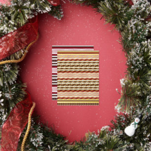 a red and white striped pattern foil holiday postcard