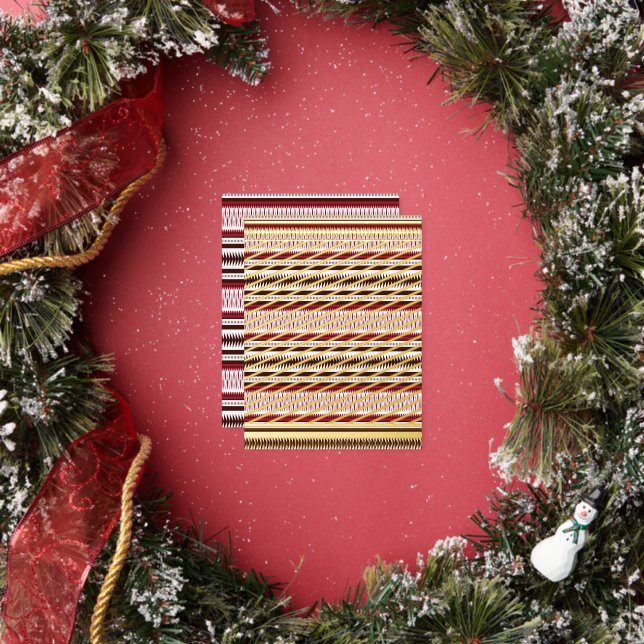 a red and white striped pattern foil holiday postcard (Insitu)