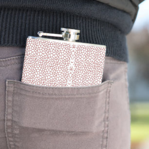 a red and white wallpaper with a pattern on it hip flask