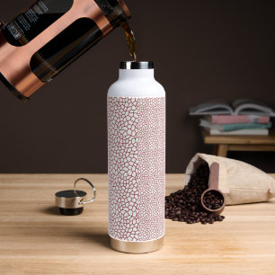 a red and white wallpaper with a pattern on it water bottle