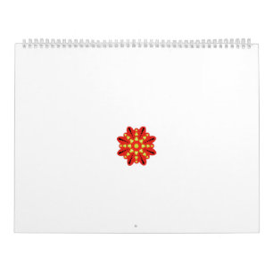 a red and yellow flower with black dots calendar