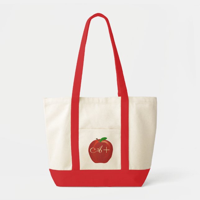 A+ Red Apple Painting Tote Bags for Teachers (Front)