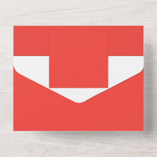 a red background with a white border all in one invitation