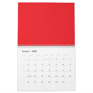 a red background with a white border calendar