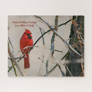 A Red Cardinal Bird on a Branch in the Woods Jigsaw Puzzle